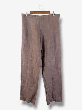 Bryn Walker Brown Linen Pull On Pants Size L Straight Leg Lagenlook Minimalist
